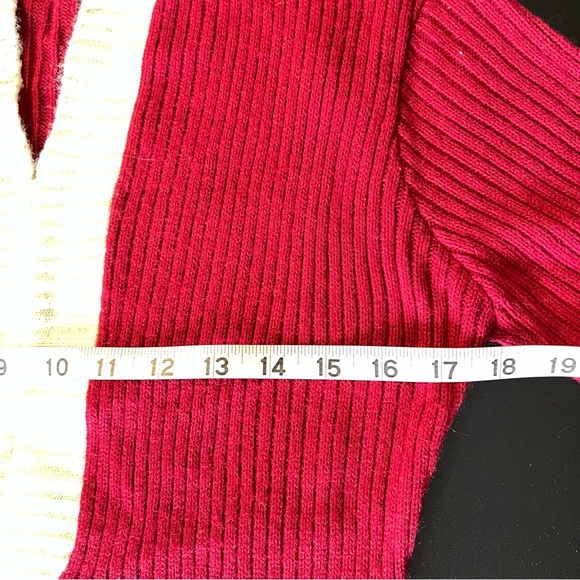 Vintage 70s Wool Blend Knit Shift Dress Sz 8 Burgundy Ivory Stretch Belt Silver - Picture 10 of 14